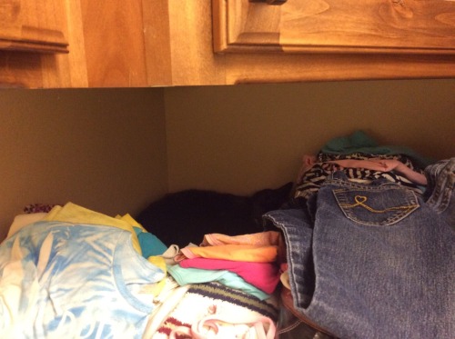 This is Shadow, he loves to sleep in the little corner in the laundry room where all the old clothes