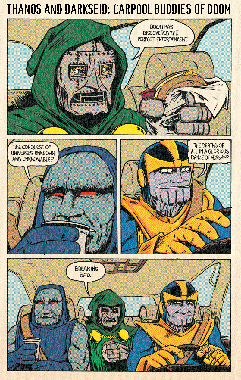 plasticfarm:  The second THANOS AND DARKSEID: CARPOOL BUDDIES OF DOOM. Guest starring: