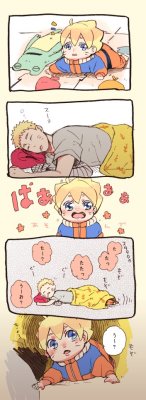 occasionallyisaystuff:  Just four short images by さく@原稿 of Naruto discovering that his son is growing in an… unfortunate way. Requested anonymously. This translation will be up publicly later, but it and several other translations are available