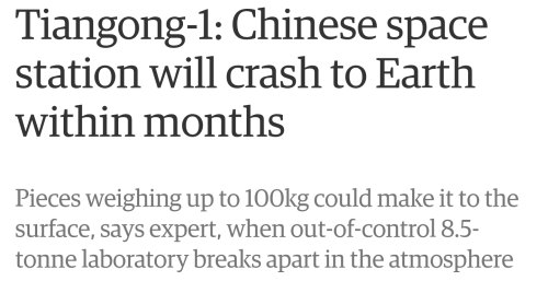 ghettoinuyasha:  kingdomheartsddd:  kingdomheartsddd:  kingdomheartsddd:  I haven’t seen anything on about this here so “In 2016 Chinese officials confirmed they had lost control of the space station and it would crash to Earth in 2017 or 2018.
