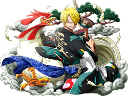 icantbelieveimadeanaccount:  From One Piece Treasure Cruise Sanji - Parage Shot “The Storm” Tony Tony Chopper - Heavy Gong “Beast” Based off color spread chapter 373. The character on the back of Sanji’s kimono means “love.” 