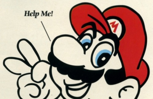 suppermariobroth:Different print ads for Mario is Missing seem to have a common theme of Mario displaying a victory sign while announcing that he is in peril.
