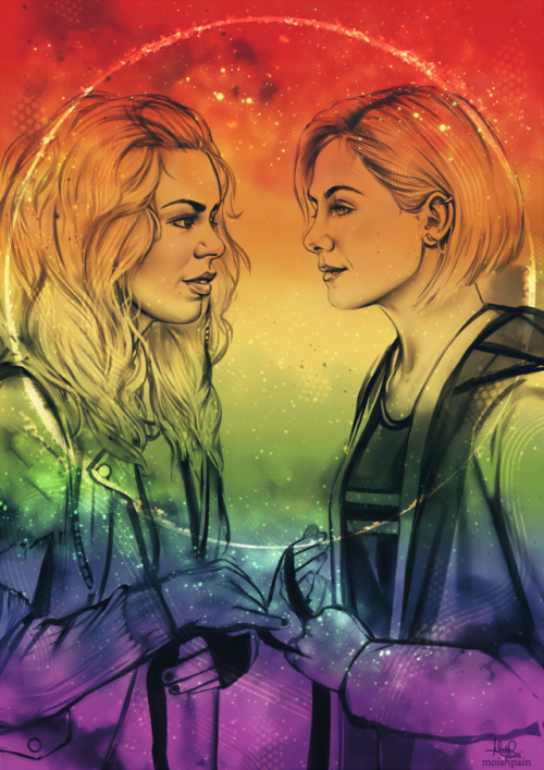 sheep-in-clouds:   Rose Tyler and Thirteen having a Gallifreyan wedding in rainbow colors. One of th