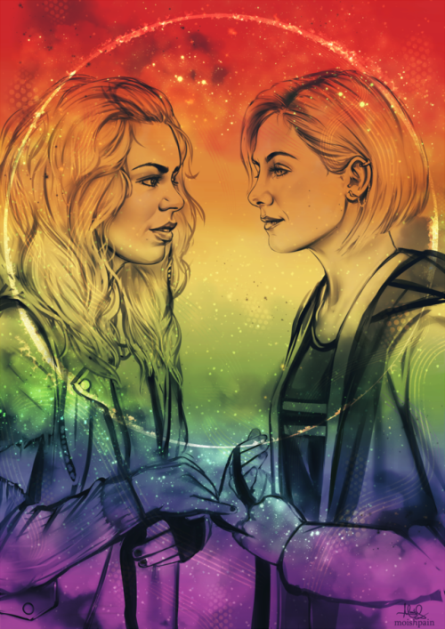 sheep-in-clouds: Rose Tyler and Thirteen having a Gallifreyan wedding in rainbow colors. One of th