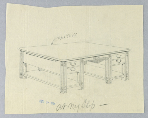 Design for Massive Library Table with Two Stretcher Shelves, 1900–05, Smithsonian: Cooper Hewitt, Sm