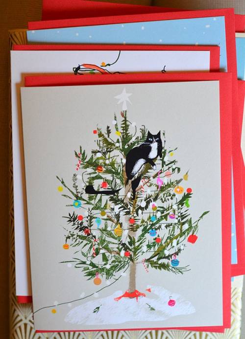 etsyfindoftheday | 12.1.19holiday-perfect cat cards by jamieshelmanholiday visit christmas tree cat 