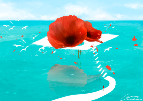 pastellish:Poppies in the sea