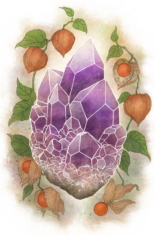 Telluric Tarot- Amethyst and physalis (ground cherry)Tarot equivalent to the Six of Swords- Support,
