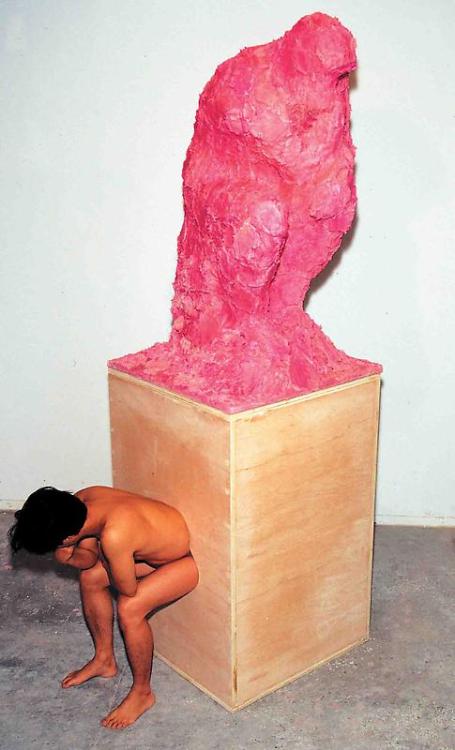 Cody Choi, The Thinker, 1996. Toilet paper, pepto-bismol and wood, 282 x 112 x 91 cm.Retrospective “