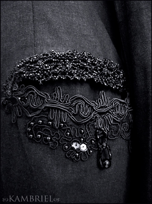 Ancient jet beads I barnacled upon the silk &amp; linen Kambriel jacket originally created for @