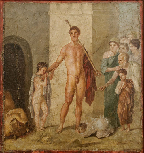 Theseus is honored by the Athenians after killing the Minotaur.  Fresco from the House of Gavius Ruf