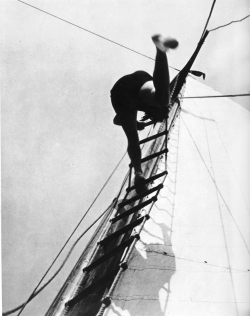 onlyoldphotography:  László Moholy-Nagy: Woman climbing rigging, 1926-1927 