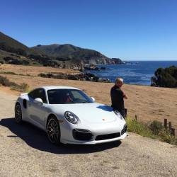 99op:  Mr. Hurley Haywood with a new #porsche #911 #turbo on the side of the PCH. In town for #pebblebeach car week