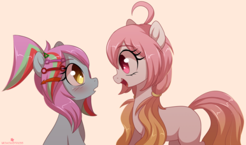momomistress:  @ciy-e’s Rhythm Glitch meeting her idol @fluffymaiden’s Sakura Sunrise, a popstar who she’s frequently used her songs for in her Rhythm dance games.    