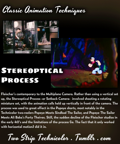 animationfx:  twostriptechnicolor:  Animation techniques and effects from the classic era. For more vintage movie geekery, check out my Old Hollywood Special Effects, and my Early Color Film Processes posts! (And while you’re at it, take a look at my