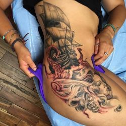 tattoosnob:  Ship, Octopus, and Her. Tattoo by @joshpaynetattoo at Ascend Gallery in Cortland, NY #joshpaynetattoo #joshpayne #ascendgallery #cortland #newyork #shiptattoo #octopustattoo #ladyheadtattoo #tattoo #tattoos #tattoosnob http://ift.tt/29lA9QH