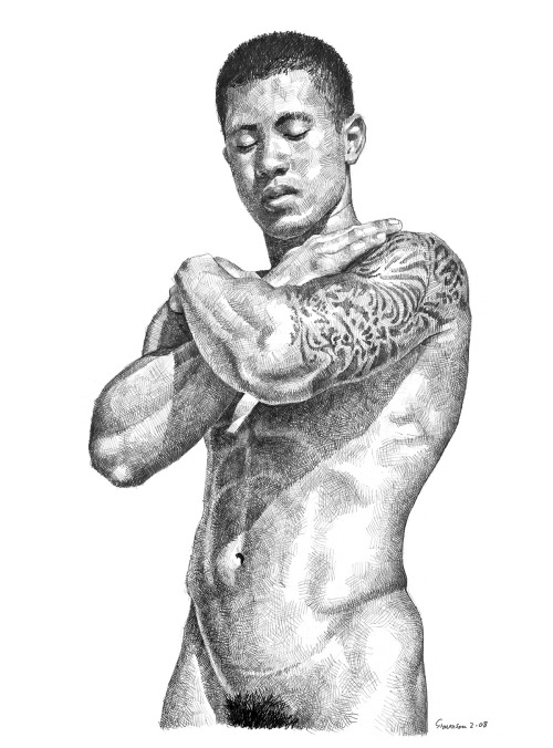 Tattoo, pencil drawing by Douglas Simonson (2008). (Model: Mike T.) See more of my art on 