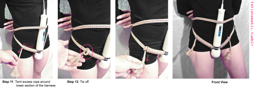 letmeout11:  fetishweekly:  As requested, a tutorial for the Hitachi harness Remember to play safe, have your shears close, and keep an eye on your rope bottom’s extremities for circulation troubles just in case!  Interesting 