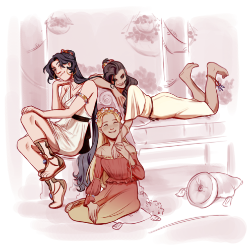 From left to right: Eunomia, Irene, Dike. The horai, goddesses of the seasons and the natural portio