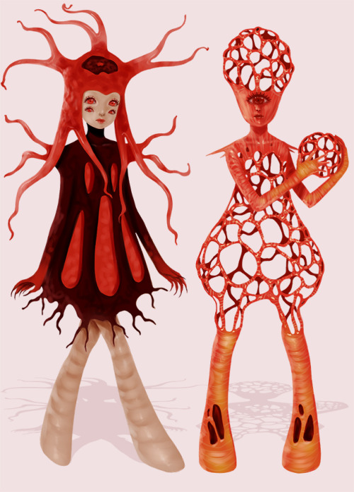 saccstry:The finished versions of my fungus girls! Took forever since there’s 8 of them but I like how they turned out :D Bleeding Tooth, Rosy Veincap, Veiled Lady, Inky Cap, Sea Anemone, Red Cage, Morel, Amethyst Deceiver. Here were the sketch versions.