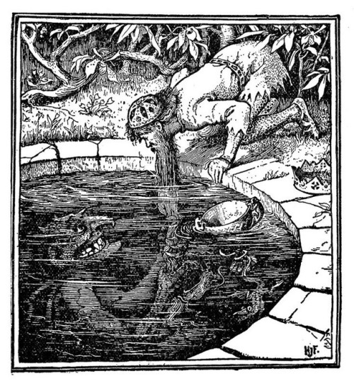 The Demon in the Pool. By British illustrator, Henry Justice Ford. Circa 1900.