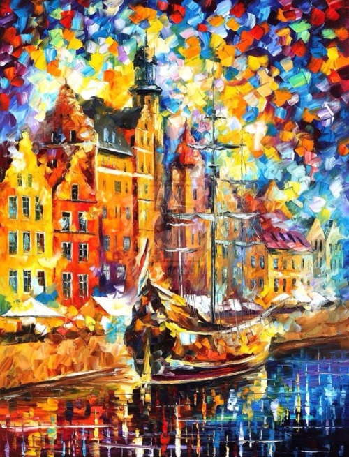 paintvrlife:Leonid Afremov is a passionate painter from Mexico who paints with palette knife with oi