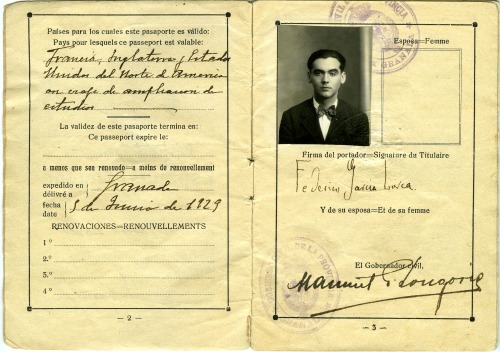 Raridades - três datiloscritos de Federico García Lorca, passaporte do poeta e o manuscrito do inédito (cuja terceira página foi perdida) “Budda”