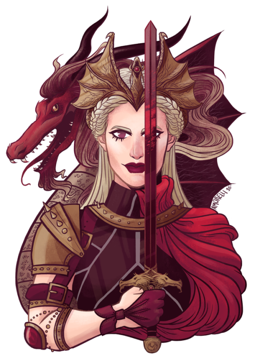 Visenya Targaryen and her dragon Vhagar from A Song of Ice and Fire.