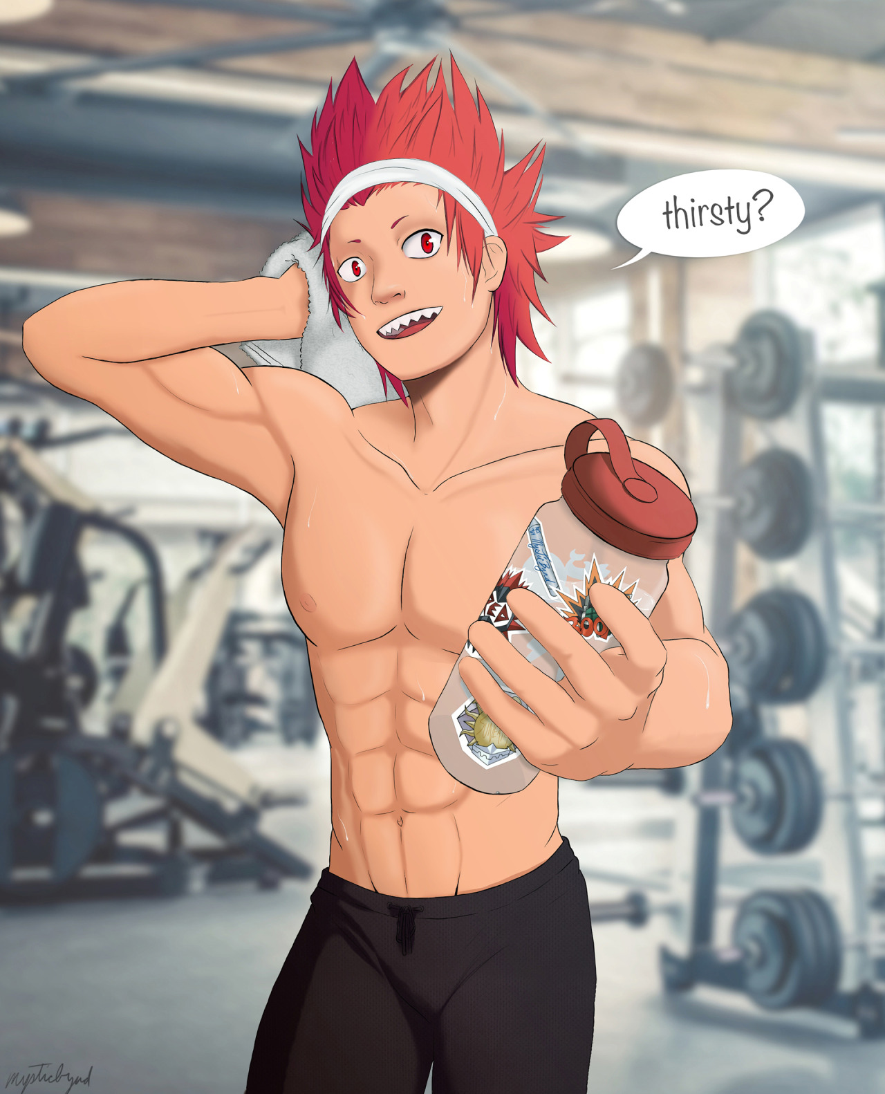oh baku, just admit to the thirst… boy already caught you staring…----------------------weeeeeeeee~~ well I haven’t full-out drawn anything in forever and really wanted to draw man muscles so of course I drew our sunshine boy kiri~~ anyway, this took so long ;A; and I was trying to color like @iarabugada does and its so hard~~ teach me sensei~~please give me some feedback fam #kirishima#kiribaku #if I use the smudge tool enough people will think I can color #bnha#mha #boku no hero #red riot#kirishima eijiro#krbk