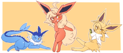 sentyespeon:    At the behest of my lovely patrons, and also kind of as a New Year’s thing; My OC/Pokesona Simon as the other eeveelutions!! He’s a huge nerd no matter what, but it’s kinda cute to think about how the different evolutions affect
