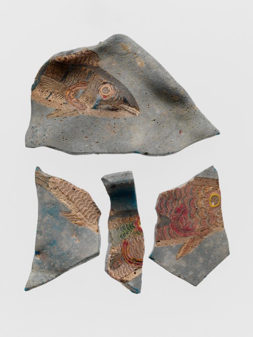 animus-inviolabilis: Four mosaic glass fragments with fish Roman 1st - 3rd Century A.D., Imperial Co