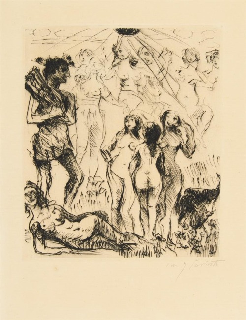 hildegardavon:Lovis Corinth, 1858-1925Apollo and the Muses, 1923, drypoint etching on laid paper, 27