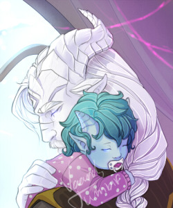 vaard:  Draecember day  5: With Family Rocking the baby to sleep &lt;3 Due to alternate Draenor shenanigans recently, Vaard was able to save his littlest, Rue, and bring her back with him.  This was the perfect prompt to draw these two together again