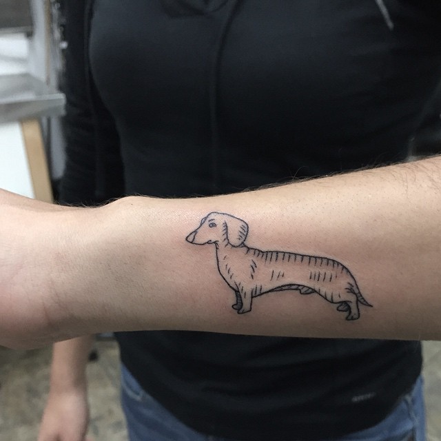 weiner dog outline tat arm  Tattoos Minimalist tattoo small Daschund  tattoo