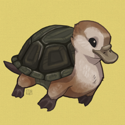 rangilesbian:ort-smort:Turtleduckquak quak[ID: A digital painting of a turtleduck, which is a duck w