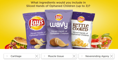 thedoctorofthedead:  So I decided to try out the new Lay’s flavor creator thing…  The fucked up thing is I ran past it while resetting the flavor testing comparison thing and I got so mad at myself