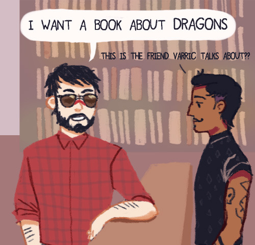 knightofbunnies:Modern day AU in which Dorian is a substitute librarian and everyone is kind of a hi