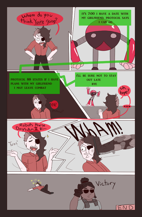 ninja-no-rose:a small comic about my character vesper and their gay robot