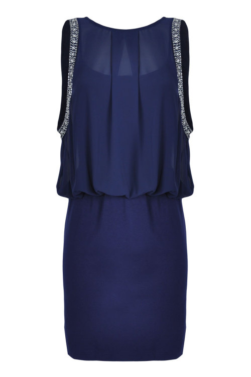 TFNC Party Dress - Delicate chiffon top - Boat neckline with pleat detail - Slip underlay - Body con