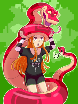 thatredsnakeguy:  Today is Futaba’s birthday! Seems a good a reason as any to subject her to snake shenanigans.Think of it as a ‘party hat’ _________________________Buy me a coffee if you’d like!  