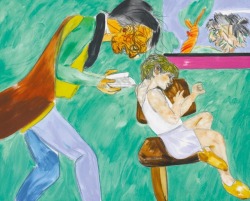 kundst:R. B. Kitaj (US 1932 - 2007) Father reading Tom Sawyer to his son. (1994) Oil on canvas  (122 x 152 cm)