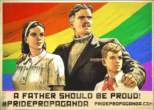 Pride Propaganda repurposes Soviet propaganda in response to Russia’s ban on LGBT propaganda.