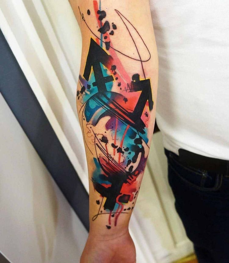 Arrow with Watercolor Splashes on Guys Arm