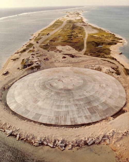 The Runit Dome on one the Enewetak Atoll islands is a 6 cm (18 in) thick dome of concrete at sea lev