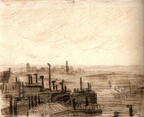 artist-vangogh:  View of Paris, with the Hôtel de Ville and the Tour-Saint-Jacques, 1886, Vincent van GoghMedium: chalk on paper