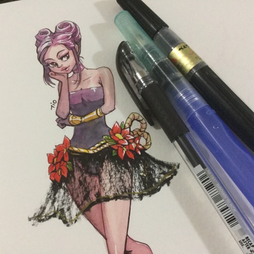 Used a dried out brush pen for her skirt. I tend to use my favourite things even when they are past 
