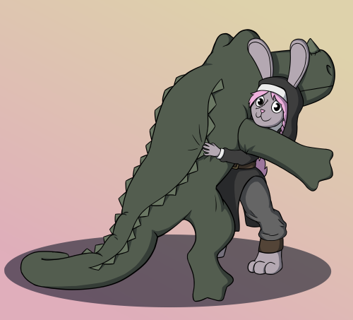 Finished Commission For @darthlucario Of His Nun Bun Snuggling A Giant Croc Plush That Looks Suspiciously