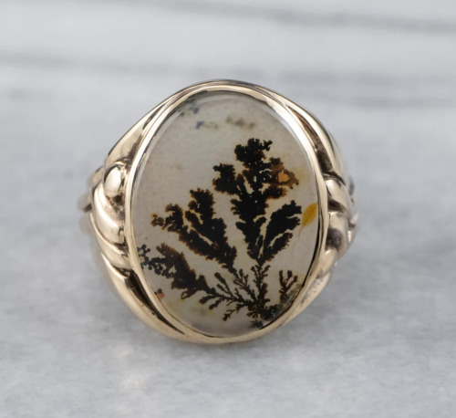 Mid-Century 10k Gold Dendritic Agate Ring