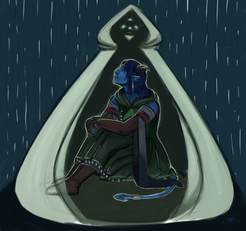 sevenredrobes:otterlyart:I just really love the image of a big umbrella cloak[ID: A drawing of Jeste