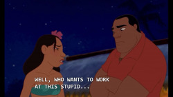 the-goddamazon:  ianthe:  thealexbane:  gnarly-art:  Lilo and Stitch presenting an accurate representation of Hawaiians perspective on luaus held by tourists.   #what’s sad about this is that this is actually what Hawaiians had to do when the western